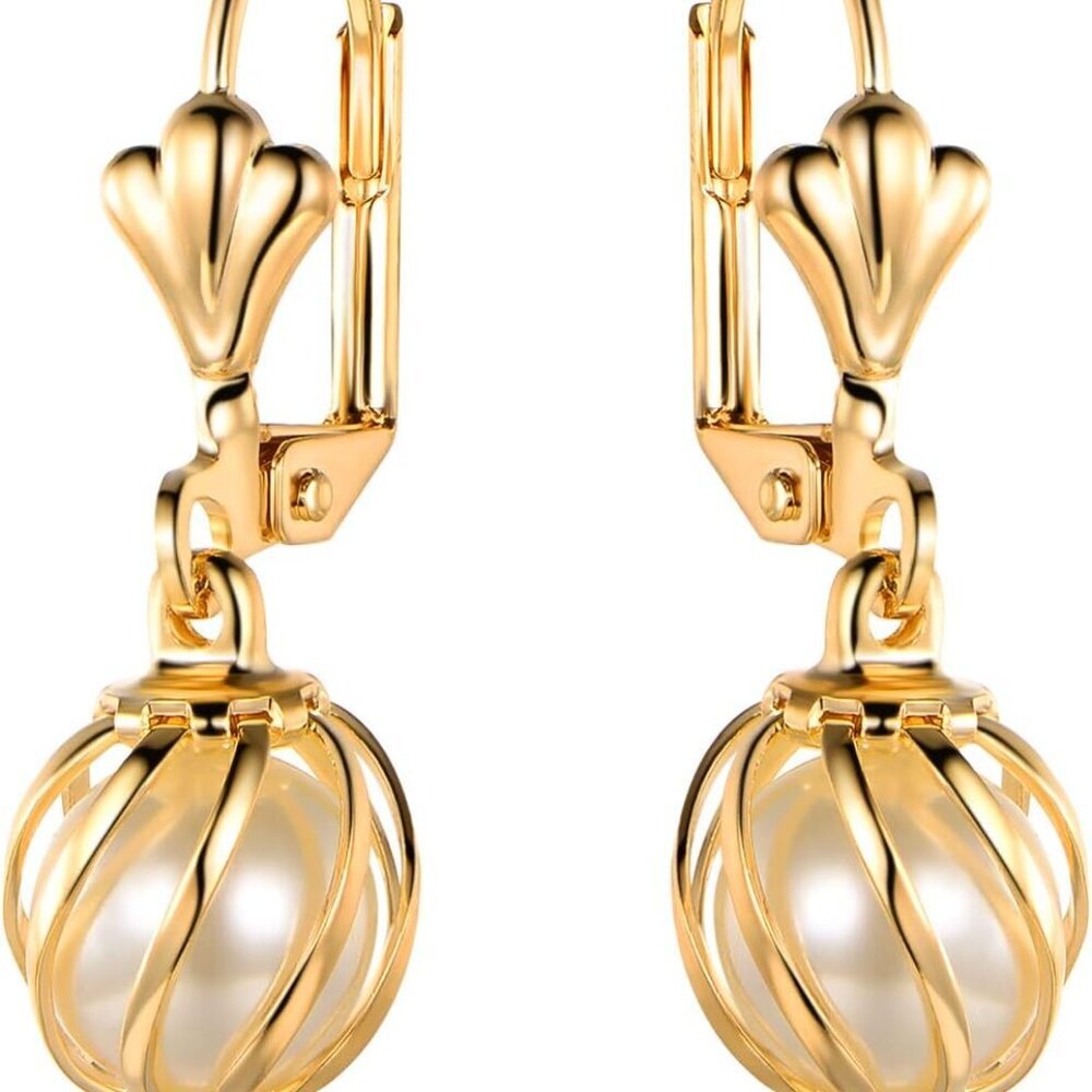 18K Gold Plated Pearl Dangling Drop Earrings
